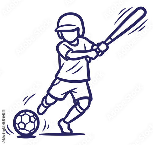 Silhouette of a baseball player hitting a soccer ball for a unique sports combination
