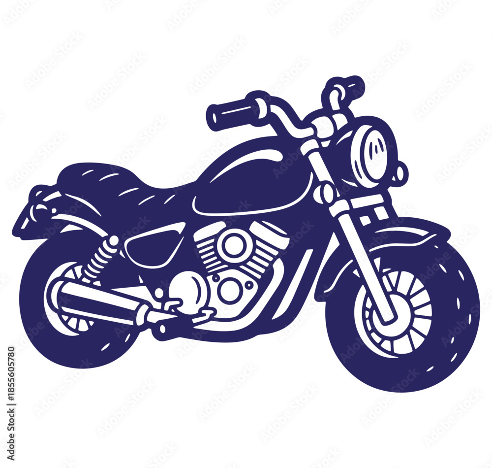 Fototapeta premium Vector illustration of a classic cruiser motorcycle outlined in dark blue on white background