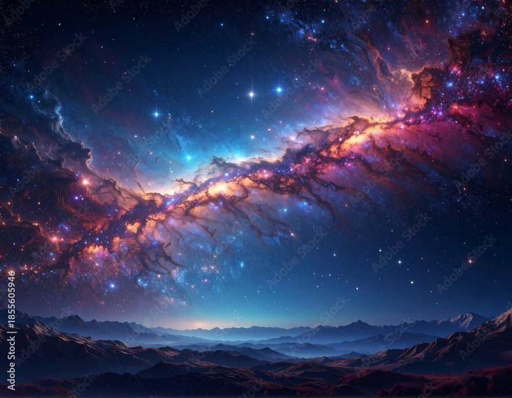 Fototapeta premium A breathtaking celestial scene with a galaxy and mountains