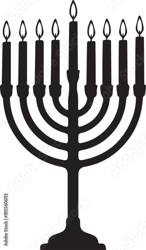 Traditional menorah with lit candles