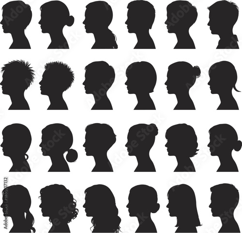Silhouettes of Women with Different Hairstyles in Profile
