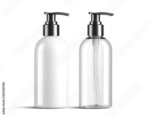 Two elegant pump bottles for lotion or sanitizer mockup.