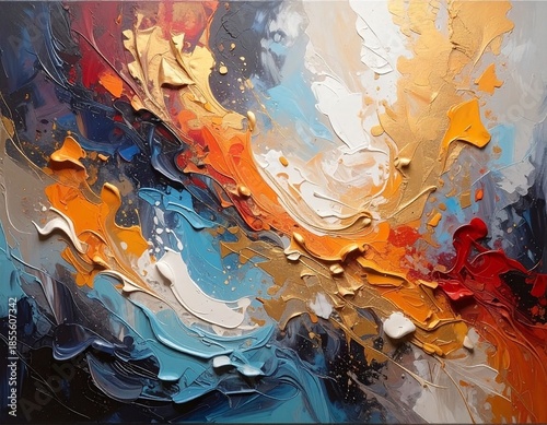 Vibrant Abstract Oil Painting - A Symphony of Colors and Textures.