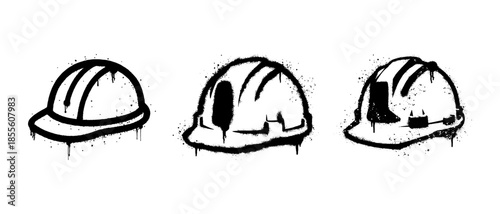 safety helmet graffiti spray paint icon set for construction and engineering