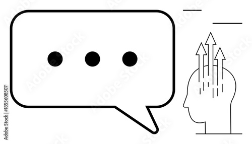 Communication concept. Communication by a speech bubble with three dots and arrows ideas and progress. Communication drives innovation, growth, and understanding. Perfect for business, creativity