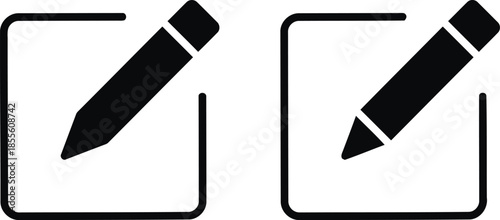 Edit Sign Application with Pencil in Square Frame Concept of Modification Writing and Adding Information in Document or File Symbol Vector Isolated Black and White