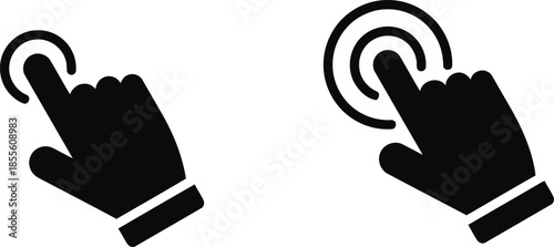 Touch Screen Hand Cursor Gesturing Tap Pointing with Finger Touching Display Screen Device Interface Concept with Wave Signal Indicates the Activation Symbol Vector Isolated