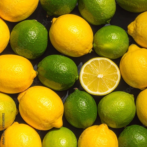 Vibrant Arrangement of Fresh Lemons and Limes, Citrus Fruits, Close-up Shot.