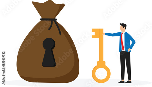 Financial key success, safe money for investment, businessman to manage money concept

