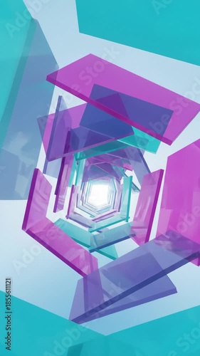 Abstract Shapes Form Octagon Tunnel With Light at End Animation