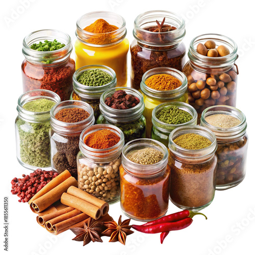 Assorted Spices and Herbs in Glass Jars