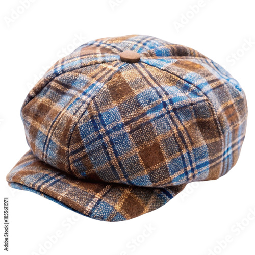 Brown Blue Plaid Flat Cap