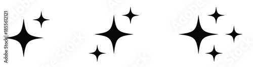 Black starburst sparkles on white background graphic elements shine glitter