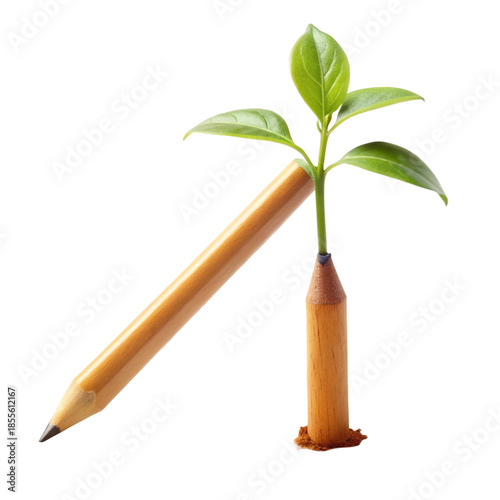 Pencil with green plant growing out of it