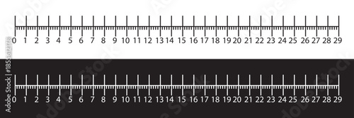 Metric rulers with centimeter scale markings. Horizontal metric rulers showing centimeter and millimeter measurements, isolated on white background for education, design, and measurement concepts.
