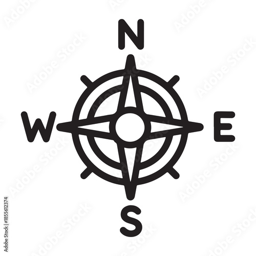 Black Compass Icon with Directions North East West South