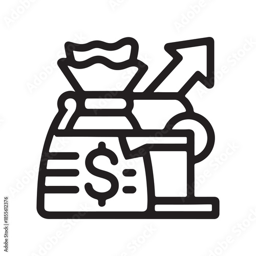 Stack of money with upward arrow on transparent background
