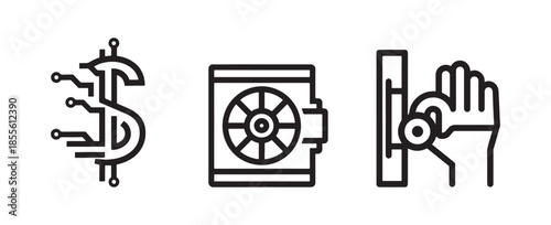 Set of financial icons with dollar safe and hand symbols