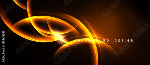 Bright orange curves illuminate dark background. Abstract design evokes energy, motion, modern aesthetic. Simple text reads background design.