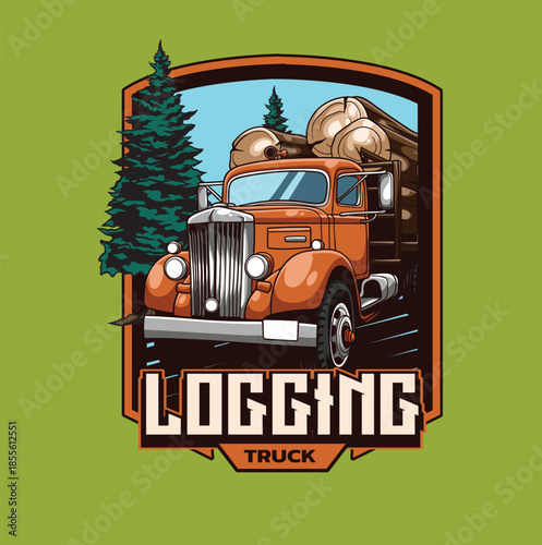Illustration of a truck loaded with wood can be used as a logo design and template.