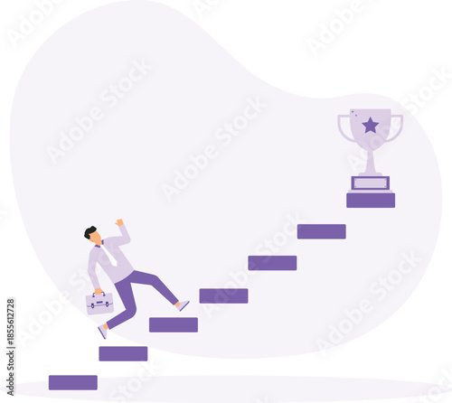 Take steps to achieve big goal, growing steady to reach target and achieve success, career development concept
