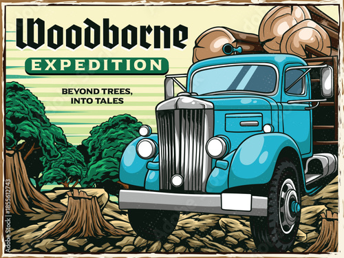 Illustration of a truck loaded with wood can be used as a logo design and template.
