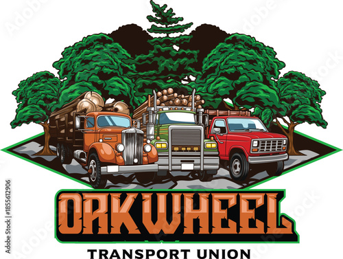 Illustration of a truck loaded with wood can be used as a logo design and template.