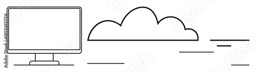 Cloud computing concept. Monitor and cloud data storage, internet services, and digital access. Cloud computing supports technology, IT solutions, online collaboration, data sharing, and SaaS