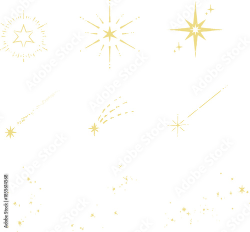 Stars and Shooting Star Collection Vector – Sparkle Night Sky Elements, Magical Star Trail, and Glitter Celebration Illustration Set Artwork Print