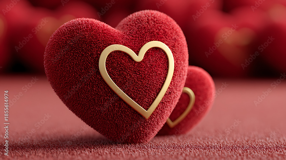 Obraz premium elegant dark red background with a 3d gold heart centerpiece and soft lighting, creating a luxurious and romantic mood for premium editorial visuals.