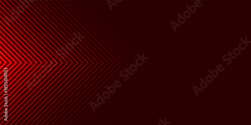 Red arrows background. Abstract triangle gradient wallpaper. Repeated arrow stripes backdrop for flyer, banner, poster, presentation. Thin to thick linear game or sport texture. Vector masculine bg