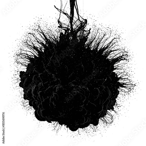 Black ink splatter on white background.