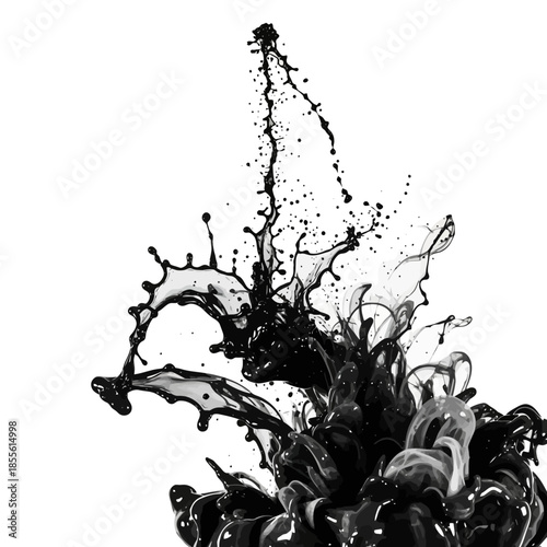 Black liquid splashing upwards quickly.