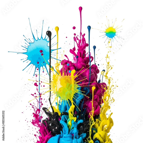 Colorful paint splashes and drops art.
