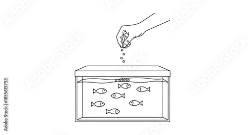 Hand feeding fish in aquarium