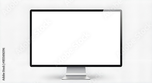Sleek modern monitor with blank white screen, thin black bezel, and silver stand—ready for digital creativity.