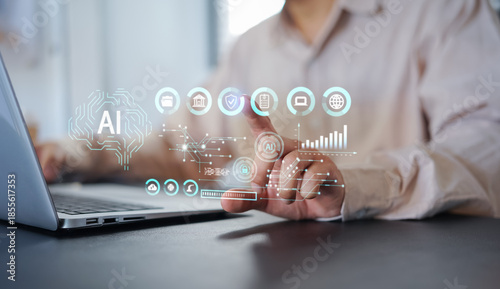 Agentic AI technology concept with coding and digital gears. Artificial intelligence automation, machine learning, and futuristic innovation for business solutions.