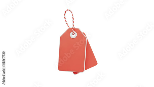 3D Two Red Price Tags with String on transparent background