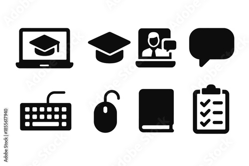 Online Learning Icons. Online learning and digital classroom. Filled icon set of Online learning and digital