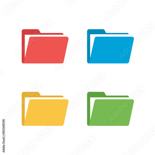 Colorful office file folder icons set in different colors, business document organization and digital storage management concept