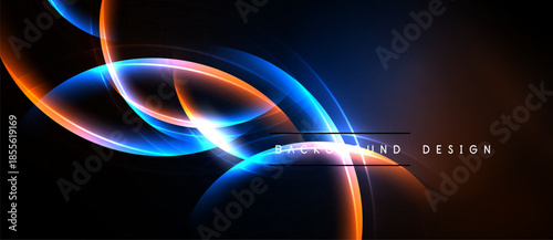 Abstract neon lines create dynamic curves. Bright colors blend against dark background. Modern design element for digital projects.