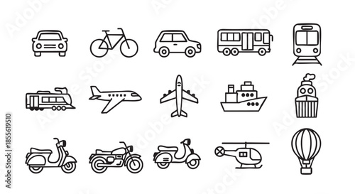 Transportation Icon Set in Line Art Style for Versatile Designs