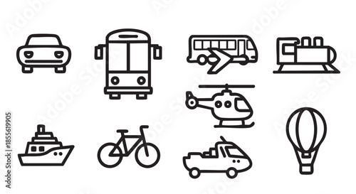 Transportation icons showcasing diverse vehicle options for travel and commuting solutions