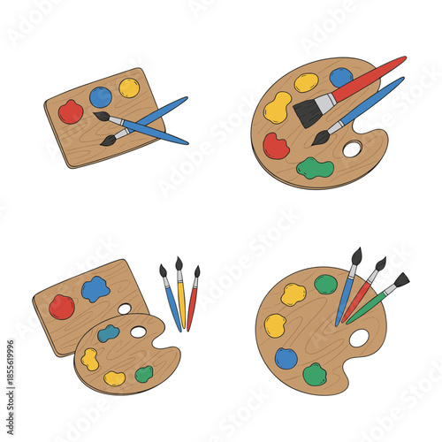 Professional Art Supplies Collection with Various Paint Palettes and Brushes for Creative Painting Projects and Artistic Education
