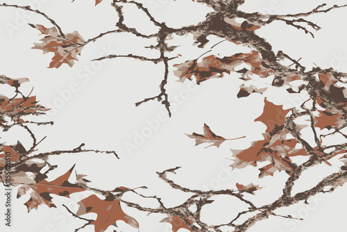 A white background with brown leaves and tree branches in the corner.