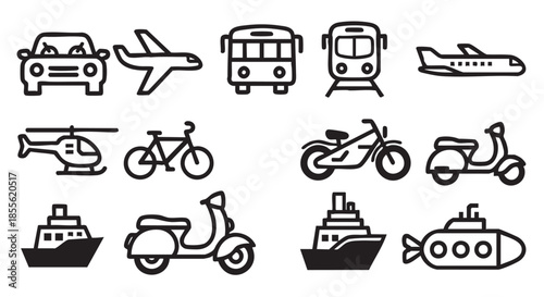 Vector graphic representing a variety of different transport modes and vehicles