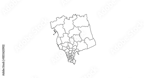 Detailed outline map of a region divided into many administrative districts or municipalities for local planning and geographic study.