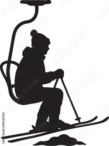 Skier on ski lift silhouette
