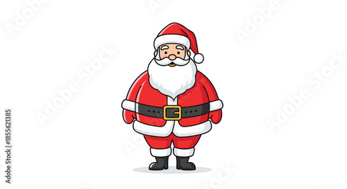 Friendly cartoon Santa Claus wearing his classic red suit and white beard standing alone against a simple white background.