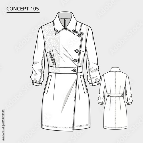 Detailed drawing of a trench coat.